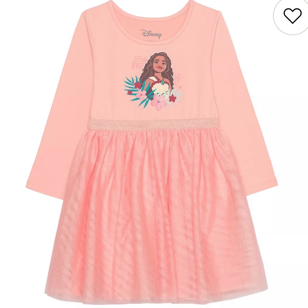 4T Disney Moana Coral Long Sleeve Dress tulle elastic